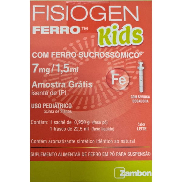 FISIOGEN  KIDS - FERRO SUCROSSÓMICO - 7mg/1,5ml - 1 SACHÊ 0,950g + 1 FRASCO DE 22,5ml
